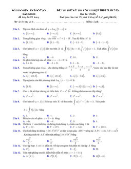 Đề thi thử tốt nghiệp THPT năm 2024 môn Toán sở GD&ĐT Bắc Ninh