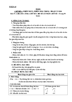 Bài 37: Chia số có ba chữ số cho số có một chữ số - Tiết 1 | Giáo án Toán 3 | Kết nối tri thức