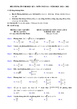 Đề cương ôn thi học kì 1 Toán 11 năm 2021 – 2022 trường THPT Việt Đức – Hà Nội