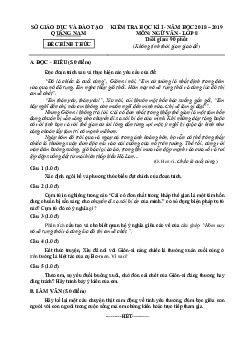 Đề thi học kỳ 1 môn Văn lớp 8 Quảng Nam 2018-2019 (có đáp án)