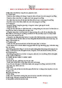 Giáo án Lịch Sử 8 kết nối tri thức bài 2 Cách Mạng Tư Sản Pháp cuối thế kỉ XVIII