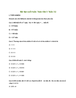 Bài tập cuối tuần lớp 3 môn Toán Kết nối tri thức - Tuần 32