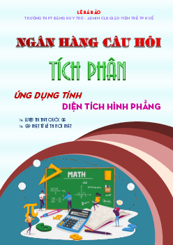 Ngân hàng câu hỏi ứng dụng tích phân để tính diện tích hình phẳng Toán 12
