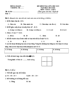 Đề thi giữa học kì 1 môn Toán 2 năm 2023 - 2024 sách Kết nối tri thức với cuộc sống | Đề 3