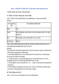 Sinh 11 Kết nối tri thức bài 13: Bài tiết và cân bằng nội môi