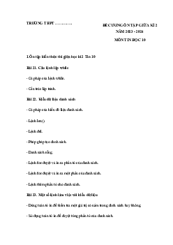 Đề cương ôn tập giữa học kì 2 môn Tin học 10 sách Kết nối tri thức với cuộc sống