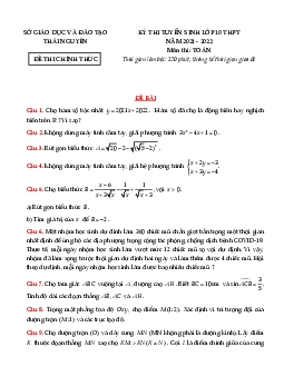 Đề tuyển sinh lớp 10 môn Toán năm 2021 – 2022 sở GD&ĐT Thái Nguyên