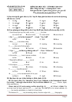 Đề thi học kỳ 1 môn Tiếng Anh 7 Quảng Nam 2018-2019 (2 kỹ năng)