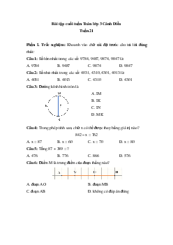 Phiếu bài tập cuối tuần Toán lớp 3 - Tuần 21 ( cơ bản ) | Cánh Diều