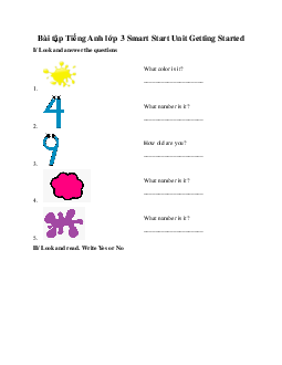 Bài tập Tiếng Anh lớp 3 Smart Start Unit Getting Started