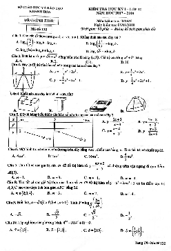 Đề thi HK1 Toán 12 năm học 2017 – 2018 sở GD và ĐT Khánh Hòa