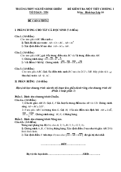 Đề kiểm tra Hình học 10 chương 1 trường THPT Nguyễn Bỉnh Khiêm – Hà Nội