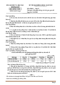 Đề thi Olimpic môn Địa 11 Sở GD&ĐT Quảng Nam 2019 (Có đáp án)