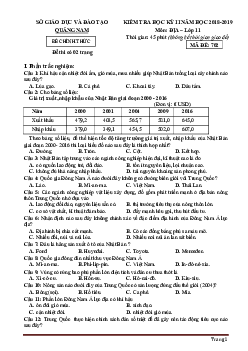 Đề thi học kỳ 2 môn Địa lớp 11 Quảng Nam 2018-2019 (Có đáp án)