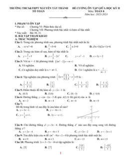 Đề cương giữa kỳ 2 Toán 8 năm 2023 – 2024 trường Nguyễn Tất Thành – Hà Nội