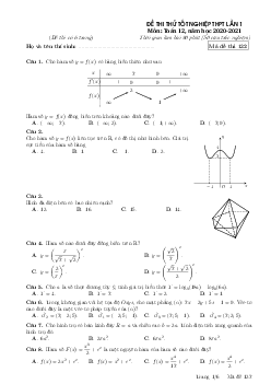 Đề thi thử Toán TN THPT 2021 lần 1 trường Nguyễn Thị Minh Khai – Hà Nội