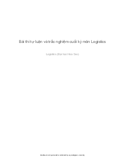 Bài thi tự luận và trắc nghiệm cuối kỳ môn Logistics
