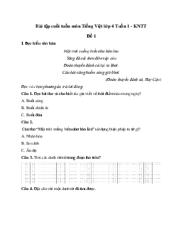 Giải Bài tập cuối tuần lớp 4 môn Tiếng Việt Kết nối tri thức - Tuần 1