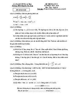Đề thi HK1 Toán 11 năm 2019 – 2020 trường THPT Nguyễn Văn Tăng – TP HCM