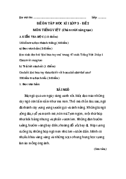 Đề thi học kì 1 lớp 3 môn Tiếng Việt sách Chân trời sáng tạo - Đề 2
