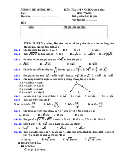 Đề giữa HK1 Toán 9 năm 2022 – 2023 trường THCS Phước Hậu – Vĩnh Long