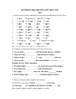 Đề thi học sinh giỏi lớp 6 môn Tiếng Anh năm học 2018 - 2019 (số 4)