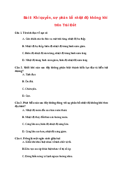 Trắc nghiệm Địa lí 10 Bài 8 Chương 4 | Chân trời sáng tạo