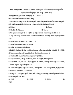 Giải SBT Lịch Sử 12 bài 19: Bước phát triển của cuộc kháng chiến toàn quốc chống thực dân Pháp (1951-1953)