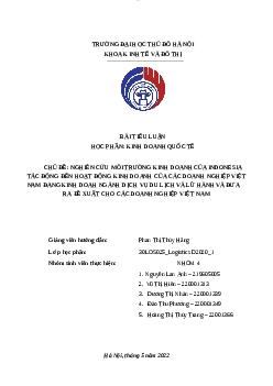 Tiểu luận: Nghiên cứu môi trường kinh doanh của Indonesia tác động đến hoạt động kinh doanh của các doanh nghiệp Việt Nam đang kinh doanh nghành dịch vụ du lịch và đưa ra đề xuất | Trường Đại Học Thủ Đô Hà Nội