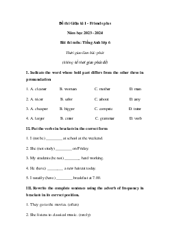 Đề thi giữa học kì 1 môn Tiếng Anh 6 năm 2023 - 2024 sách FRIENDS PLUS | Đề 1