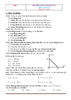 Bộ đề kiểm tra giữa học kỳ 1 Vật Lí 10 năm 2021-2022 có đáp án