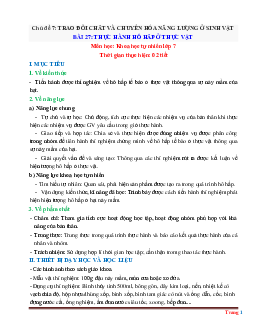 Giáo án KHTN 7 kết nối tri thức bài 27: Thực hành hô hấp ở thực vật