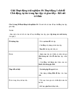 Giải Hoạt động trải nghiệm 10: Hoạt động 1 chủ đề 4 Kết Nối Tri Thức