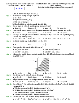Đề giữa học kỳ 1 Toán 10 năm 2023 – 2024 trường THPT Thạch Thành 2 – Thanh Hóa