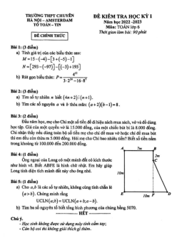Đề thi học kỳ 1 Toán 6 năm 2022 – 2023 trường THPT chuyên Hà Nội – Amsterdam