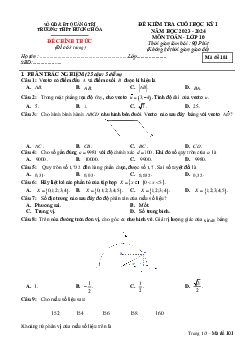 Đề cuối học kỳ 1 Toán 10 năm 2023 – 2024 trường THPT Hướng Hóa – Quảng Trị