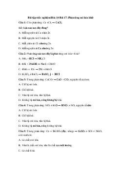 Trắc nghiệm Hóa học 10 bài 17: Phản ứng oxi hóa khử