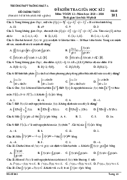 Đề giữa kì 2 Toán 12 năm 2023 – 2024 trường THPT Thống Nhất A – Đồng Nai