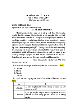 Đề thi học kì 1 môn Ngữ văn 7 năm 2023 - 2024 sách Cánh diều - Đề 5
