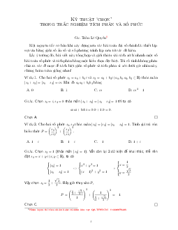 Kỹ thuật CHỌN trong trắc nghiệm tích phân và số phức – Trần Lê Quyền Toán 12