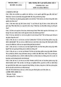 Đề cương ôn tập giữa học kì 1 môn Sinh học 10 sách Kết nối tri thức với cuộc sống