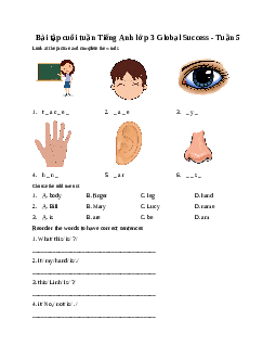 Bài tập cuối tuần Tiếng Anh lớp 3 Global Success - Tuần 5