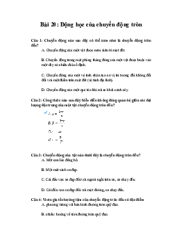 Trắc nghiệm Vật lí 10 Bài 20: Động học của chuyển động tròn | Chân trời sáng tạo