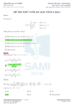 Đề thi Giải tích 1 Cuối kỳ | Đại học Bách khoa Hà Nội