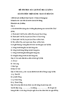 Đề thi học kì 1 lớp 4 môn Lịch sử - Địa lí theo Thông tư 27 - Chân trời sáng tạo