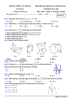 Đề giữa học kì 1 Toán 12 năm 2023 – 2024 trường THPT Lý Tự Trọng – Khánh Hòa