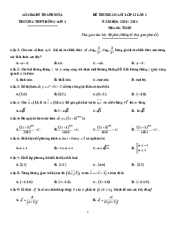 Đề khảo sát Toán 12 lần 1 năm 2020 – 2021 trường Đông Sơn 1 – Thanh Hóa