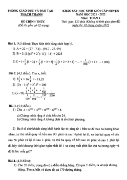 Đề HSG huyện Toán 6 năm 2021 – 2022 phòng GD&ĐT Thạch Thành – Thanh Hóa