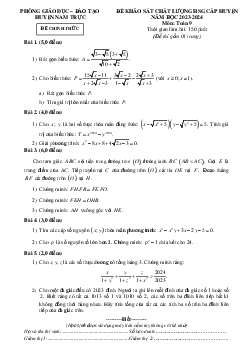 Đề HSG cấp huyện Toán 9 năm 2023 – 2024 phòng GD&ĐT Nam Trực – Nam Định