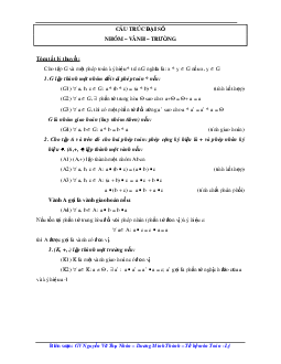 Tóm tắt lý thuyết Cấu trúc đại số Nhóm - Vành - trường | Toán cao cấp